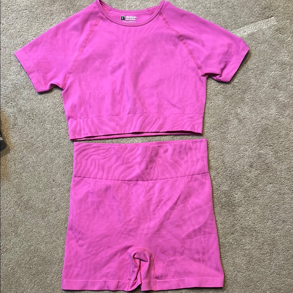 Pink Athletic Crop Top and Shorts Set